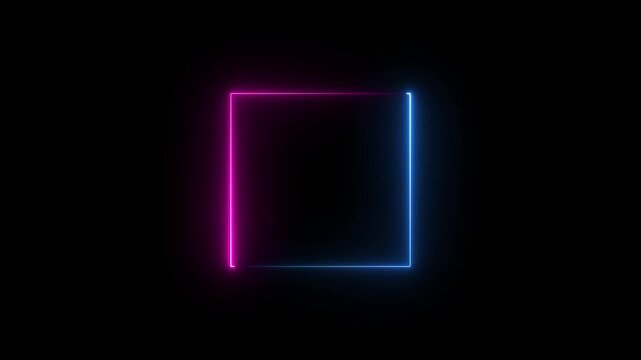 Glowing neon square frame animation. luminous banner animation. blue and red color neon box icon. Neon Figure On Black Background. 4k video