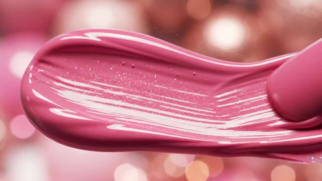 Macro texture of pink nail polish or lip gloss. A beautiful, creamy smear of a cosmetic product swatch. Beauty industry backgrounds, makeup advertising, and luxurious cosmetic concepts 3d rendering