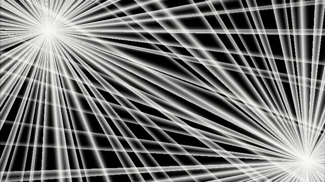 Dual White Sunburst Light Rays Rotating in Opposite Directions on Black Background 3D Loop