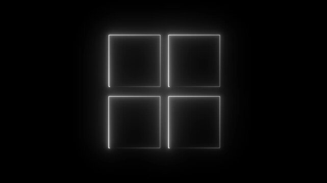 Glowing neon square rectangle picture frame icon animation shape frame border frame photo frame neon box sign symbol. neon display box round screen photo frame retro movement with black background. 4k