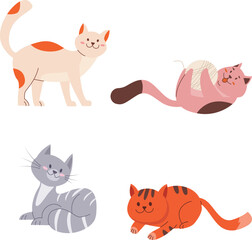 Naklejka premium Cute cartoon fox and rabbit characters in playful poses, orange and white fox, pink and purple rabbit