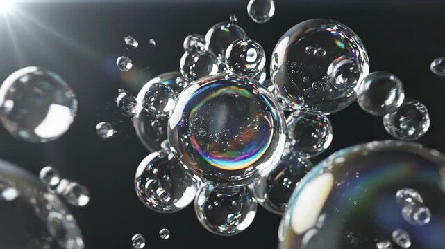 Modern abstract design element glass bubbles in colorful chromatic and dispersion iridescent effect, 3d rendering