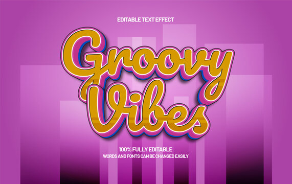 Groovy Vibes editable text effect with 70s 80s retro style on purple background