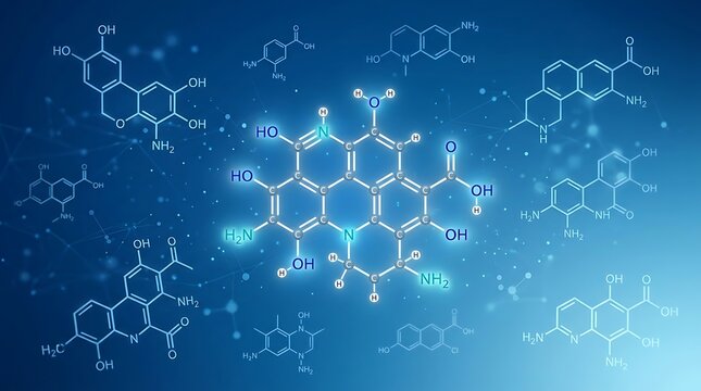 Digital virus particles spreading in dark blue cyber network background with glowing light
