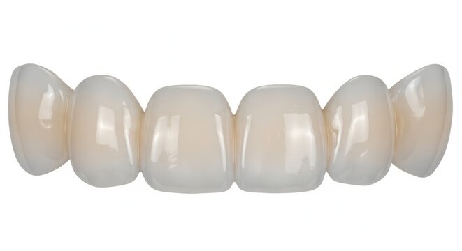 Dental bridge of white ceramic teeth for restoration of missing teeth in a dental clinic