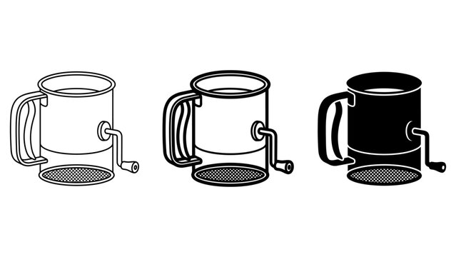 Set of three flour sifter kitchen tool icons with different visual styles