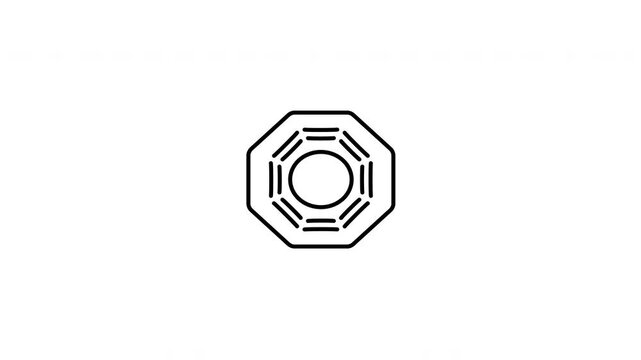 Minimalist outline animation of a traditional Chinese Bagua feng shui mirror drawing on and fading out. Features a clean pop up style in 3 color setups.