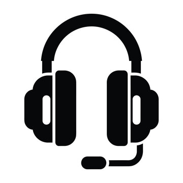 Black headset with microphone on white background