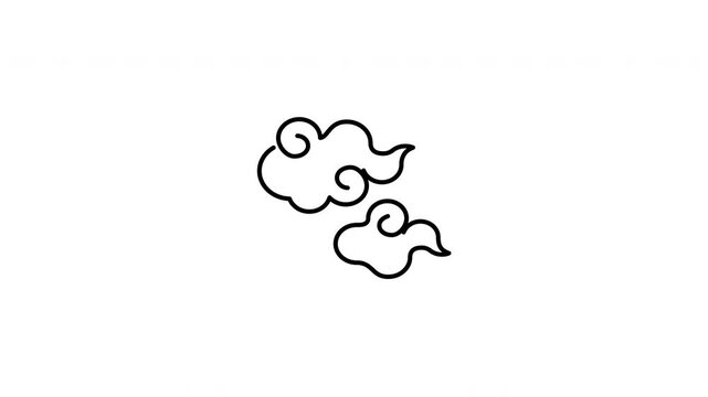 Minimalist outline animation of traditional lucky Chinese swirl cloud patterns drawing on and fading out. Features a clean pop up style in 3 color setups.