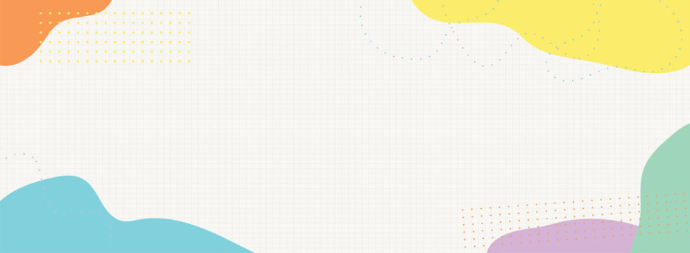 Minimalist geometric background. Back to School concept. Colorful soft-edged abstract shapes in orange, yellow, cyan, and purple, layered onto a subtle grid paper pattern.