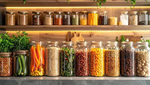 Glass bottles filled with colorful autumn leaves and twigs.