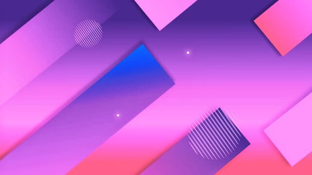 Vibrant purple and pink abstract background with rotating and sliding geometric rectangular blocks. Energetic motion graphic template for banner and social media.