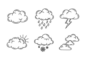 Obraz premium Whimsical Weather: Hand-Drawn Clouds of Sun, Rain, Snow, & Storm
