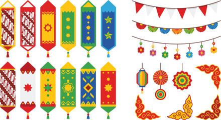 Obraz premium Traditional indonesian lanterns and decorative vector bunting banners for independence day