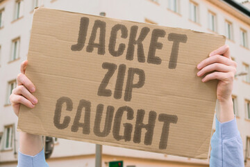 "Jacket Zip Caught" Slider stuck on lining halfway. JACKET. ZIP. CAUGHT. LINING. STUCK. © AndriiKoval