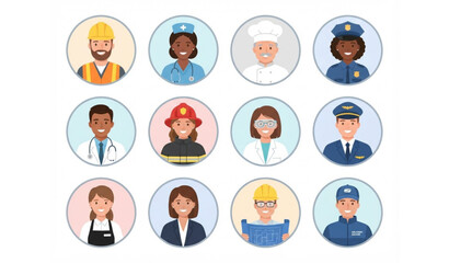 Fototapeta premium Labor Day professional worker avatar collection flat vector isolated on white background