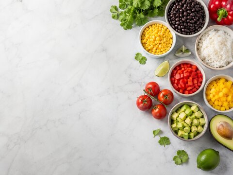 En una mesa hay ingredientes preparados para una ensalada fresca y colorida