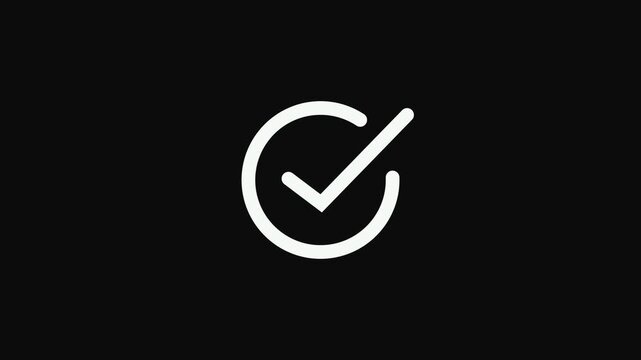 Minimalist animated checkmark on black background, for ui ux, and success confirmation, tick validation
