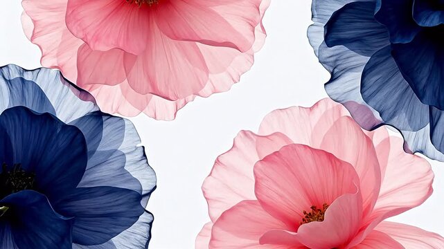 Large fabric flowers in pink and blue