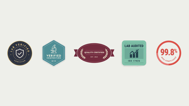 Set of five certification badges and seals for quality assurance and compliance