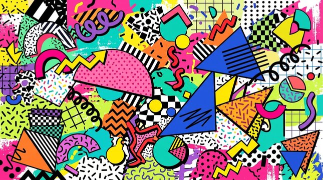 Memphis Retro Geometric Pattern Background