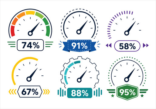 Gauge indicators with percentage displays vector illustration on white background