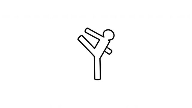 Minimalist outline animation of a martial artist doing a high dynamic Kung Fu kick drawing on and fading out. Features a clean pop up style in 3 color setups.
