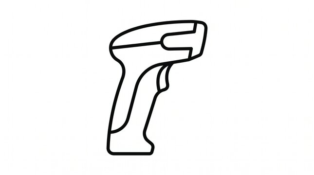 Minimalist black line art icon of a handheld digital barcode scanner