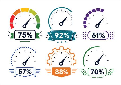 Gauge style Indicators With Percentage Displays Vector Illustration