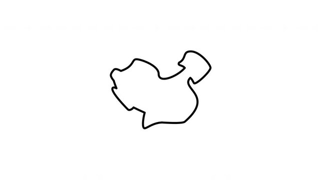 Minimalist outline animation of the geographic country border map of China drawing on and fading out. Features a clean pop up style in 3 color setups.