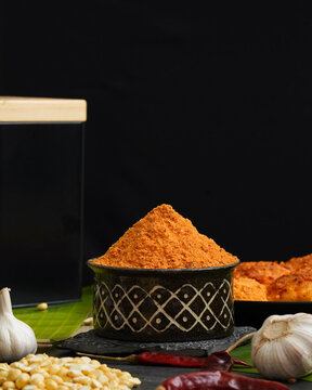 South Indian spicy kandi podi pickle powder, a traditional condiment