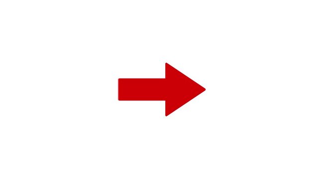 red arrow pointing left on white background. direction symbol indicating back or previous page. Motion graphics of simple red arrow