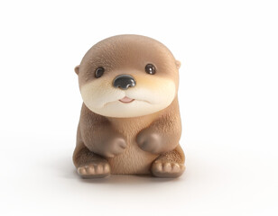 Fototapeta premium A cute brown otter toy sits on a plain surface looking forward.