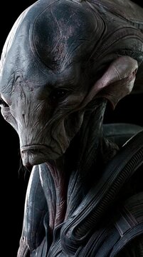 Imperfect, shrimp-like alien inspired by sci-fi horror, biomechanical textures, elongated limbs, slimy and asymmetric body, realistic yet otherworldly, cinematic lighting