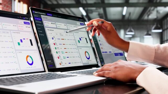Sales Manager Reviews Commission Dashboard Carefully Tracking Team
