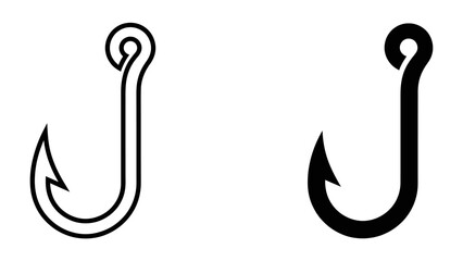 Fishing Hook Iconography: A striking visual comparison of two fishing hooks, one outlined in stark black and white, the other a solid silhouette, representing the fundamental tool of angling. © bittv