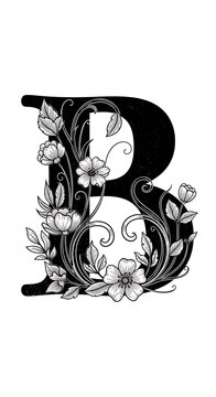 Ornate Initial B: Elegant Black & White Floral Embellishment