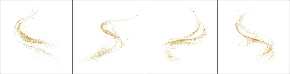 Fototapeta premium Transparent png with elegant golden dust particles swirling in a decorative wave motion created with luxury shimmering light effects on white background gold glitter swirl abstract shining sparkle
