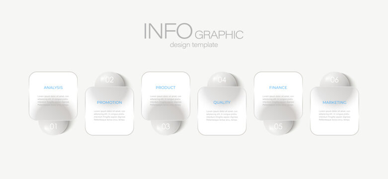 Frosted glass effect infographic template. Modern design layout for data visualization with 6 step processes.