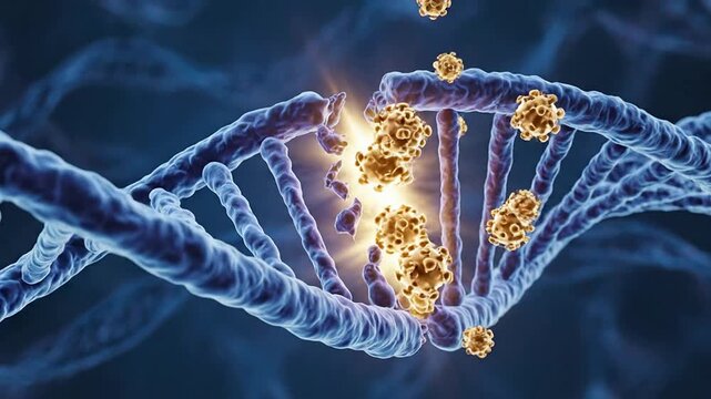 Visualization Of A Damaged DNA Segment Demonstrating The DNA Repair Mechanism In A Scientific Animation Background