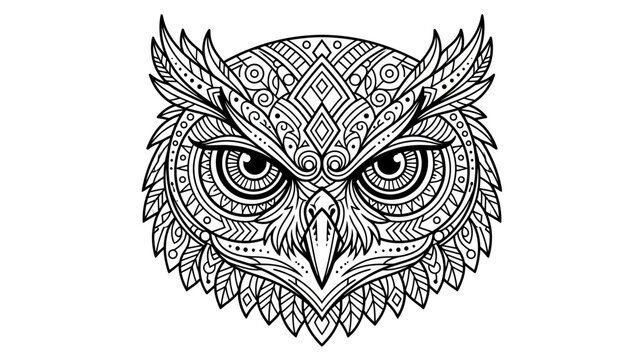 Intricate Owl Face Zentangle - Coloring Page Design