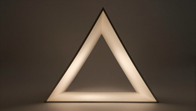 Illuminated Triangle: A striking triangular structure with a luminous inner glow stands against a muted backdrop, creating an atmosphere of modern design and abstract art.