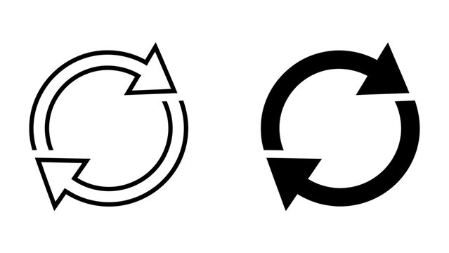 Cycle Arrow Icon: A clean graphic representation featuring two circular arrows, one outlined and one solid black, symbolizing a refresh, repeat, or recycling process.