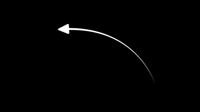 lean White Curved Arrow Animation Pointing and Moving Left Side on Isolated Dark Black Background for Video Effects and Navigation Interface Motion Graphics