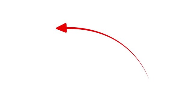 Dynamic Red Curved Arrow Animation Pointing and Moving to the Left Side on Isolated White Background for Attention Grabber and Navigation Motion Graphics