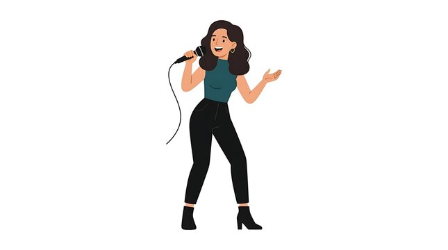 A talented young woman singing with passion into a microphone, embodying the duality of a Gemini artist in a modern musical performance