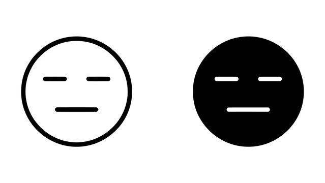 Blank Expression Icon: Two minimalist icons depicting a blank face with closed eyes and a straight line for a mouth, representing neutrality, indifference, or lack of emotion.