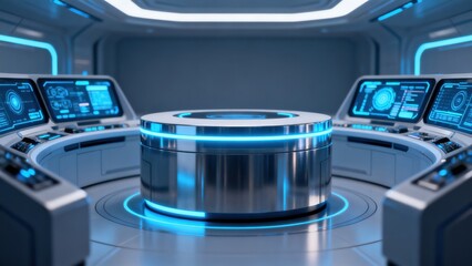 Fototapeta premium Futuristic control room with central cylinder