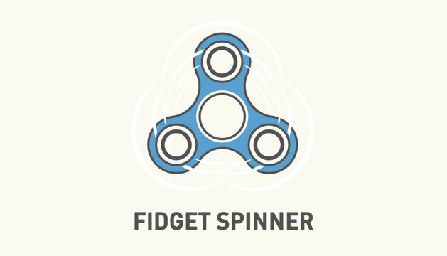 Blue fidget spinner toy in spinning high speed rotation with motion blur isolated on clean beige white background.