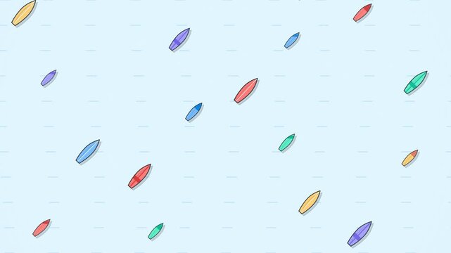 Seamless pattern with colorful stylized surfboards on blue